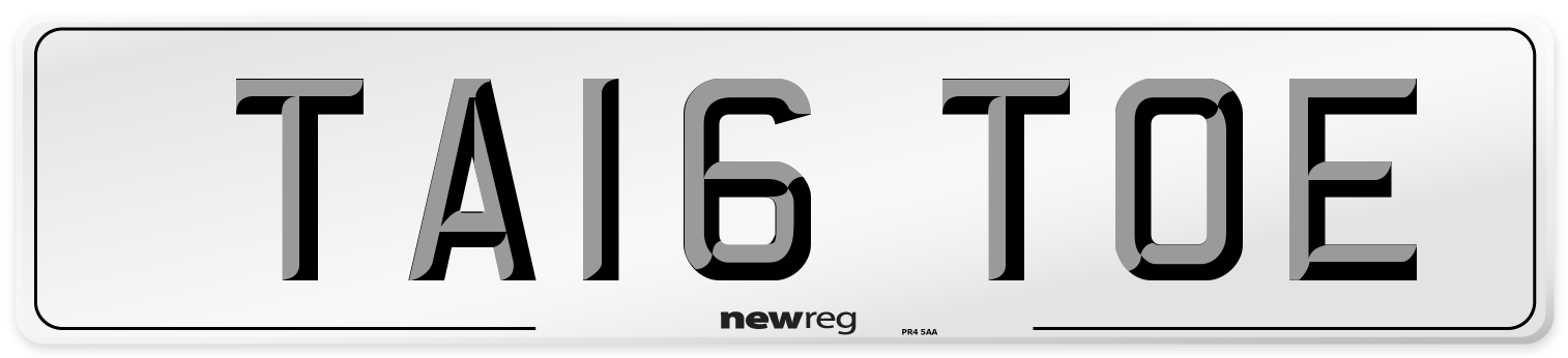 TA16 TOE Number Plate from New Reg